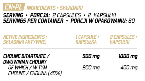 Evolite Nutrition Choline Bitartrate 500mg 120 Vcaps