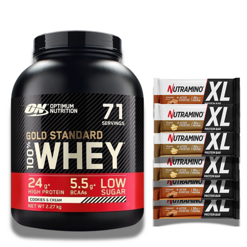 ON 100% Whey Gold 2270g + 6x Baton ON Nutramino Proteinbar XL 82g