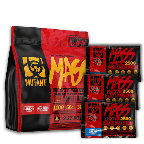 Mutant Mass 2270g Strawberry Banana + 3 x Mutant Mass Extreme 2500 48g GRATIS