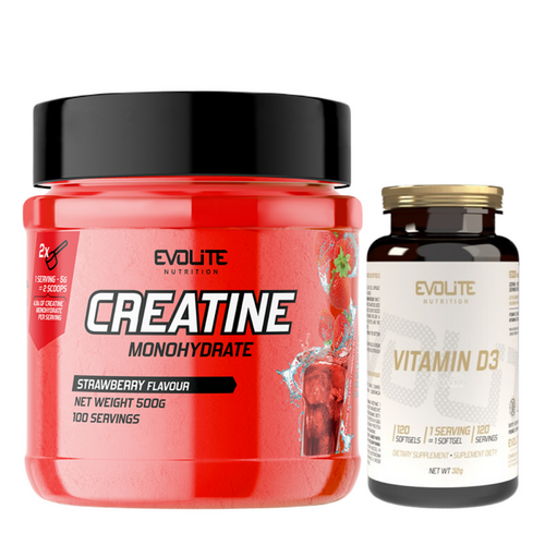 Evolite Creatine Monohydrate 500g + Evolite Vitamin D3 120 kapsułek