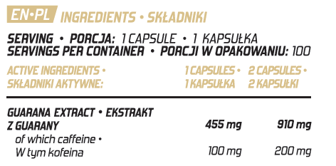 Evolite Guarana 22% Caffeine 455mg 100 Vege kapsułek