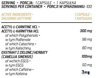 Evolite Nutrition Acetyl-L-Carnitine + Green Tea 100 Vege kapsułek
