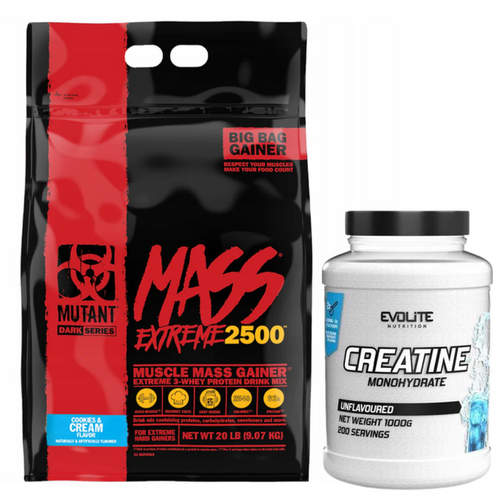 PVL Mutant Mass XXTreme 9070g Cookies Cream + Evolite Creatine Monohydrate 1000g