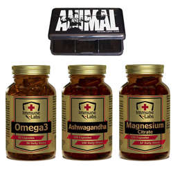Immune-Labs Ashwagandha + Immune-Labs Magnesium Citrate + Immune-Labs Omega 3 + Animal Pill Case